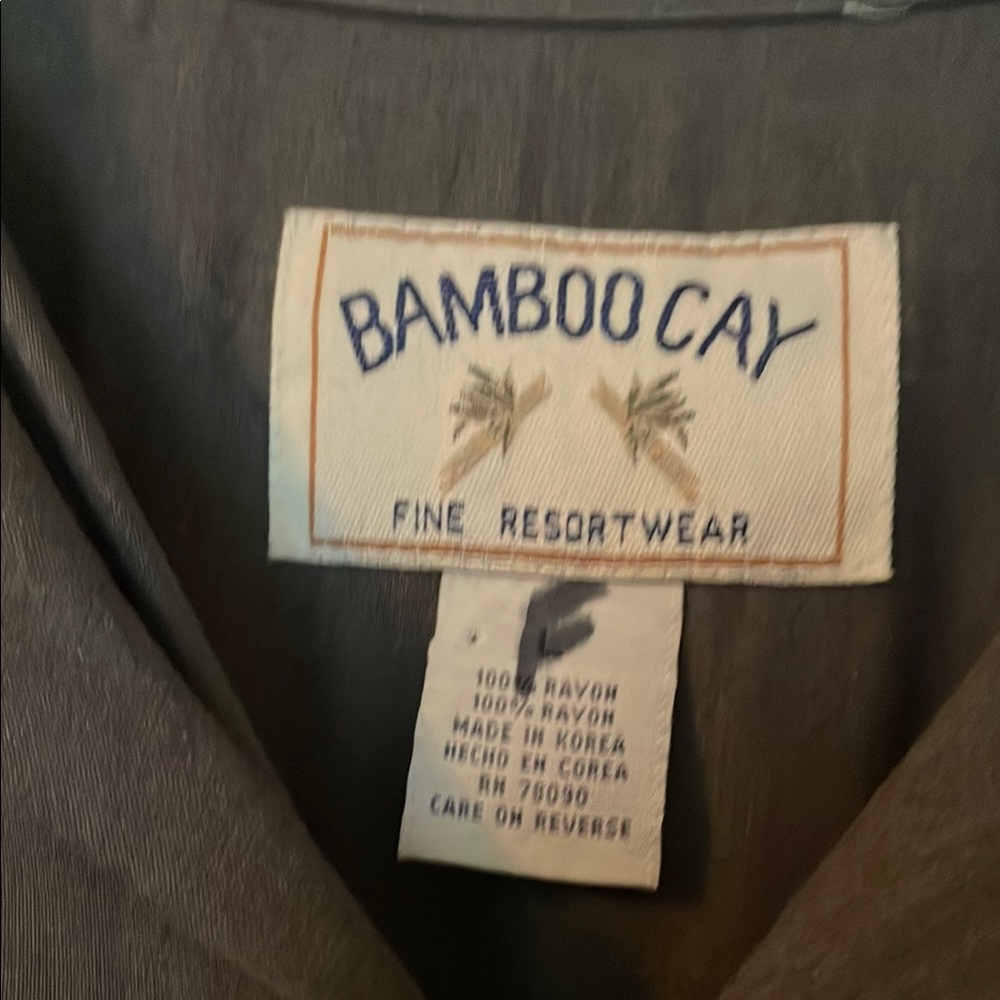 Bamboo Cay- Fine Resortwear.Gray Short Sleeve Button-Up Shirt with Bamboo Design - Picture 2 of 5